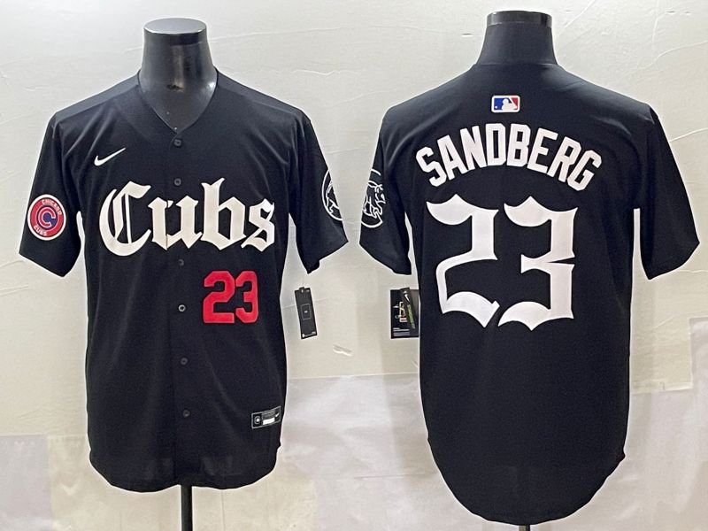 Men 2025 Chicago Cubs 23 Sandberg Black Five generations Joint Name Nike MLB Jersey style 5
